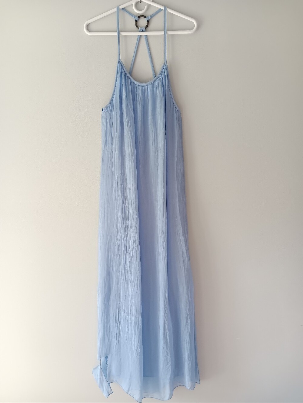 Rosemarine Silk Blend Halter Neck Dress Made in Italy Blue Periwinkle Medium